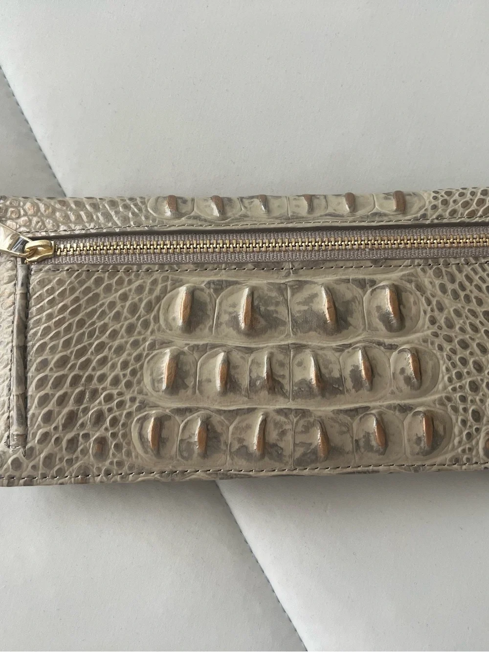Brahmin Taupe Croc-Embossed Leather Card Holder with Gold Plate